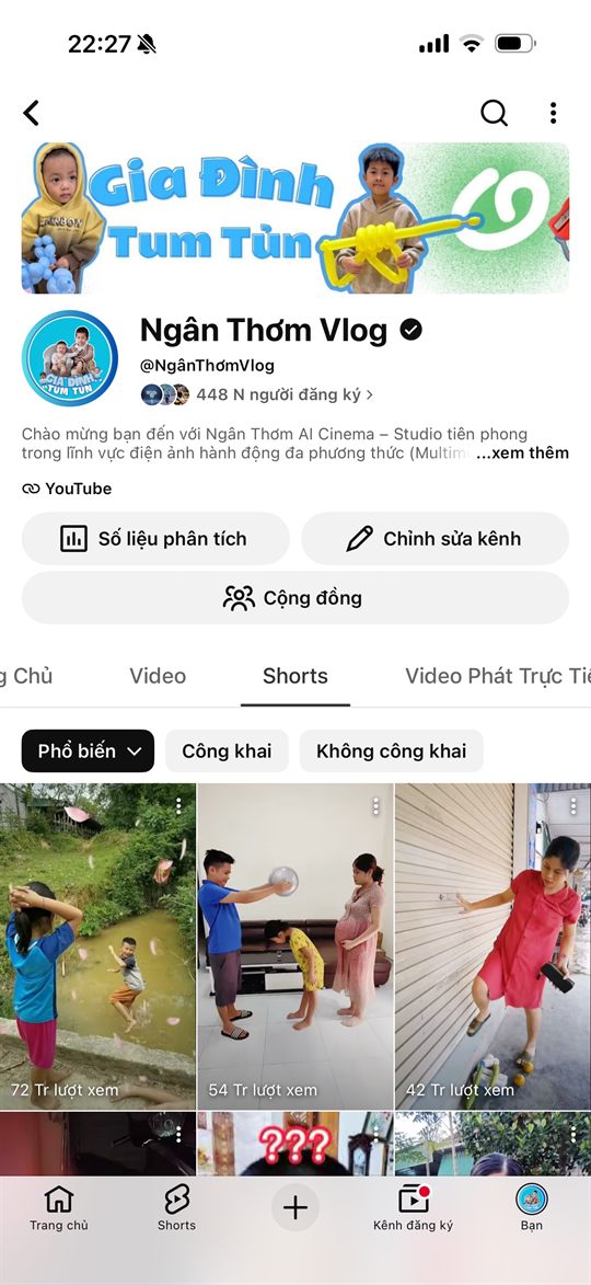 Kênh YouTube Ngân Thơm Vlog 448N đăng ký